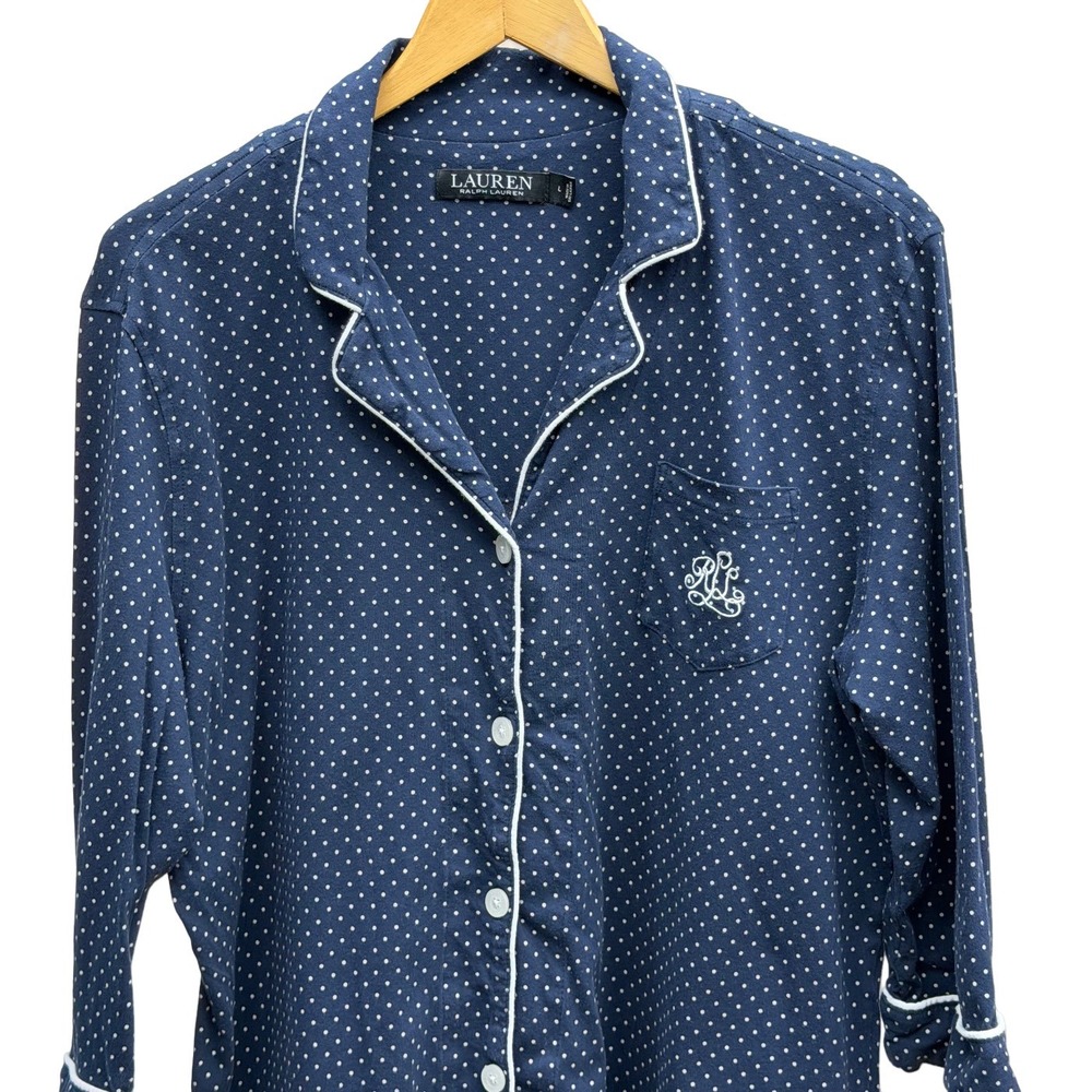 Ralph Lauren Polka Dot 100% Cotton Sleep Shirt Large Nightgown Navy Soft Lounge - Picture 3 of 9